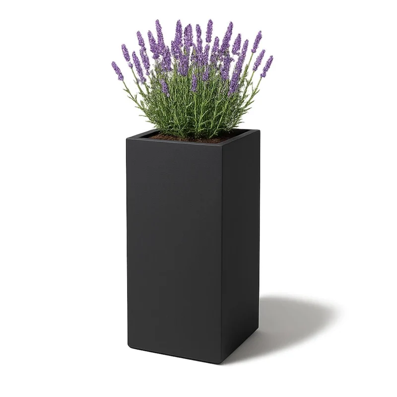 GARDRA Jardinière en polyester grise noire 50x50x100 cm RAL 7021