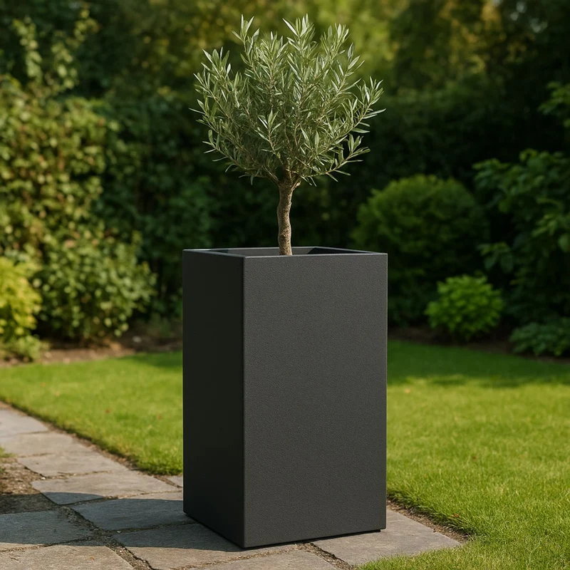 GARDRA Jardinière en polyester grise noire 50x50x120 cm RAL 7021