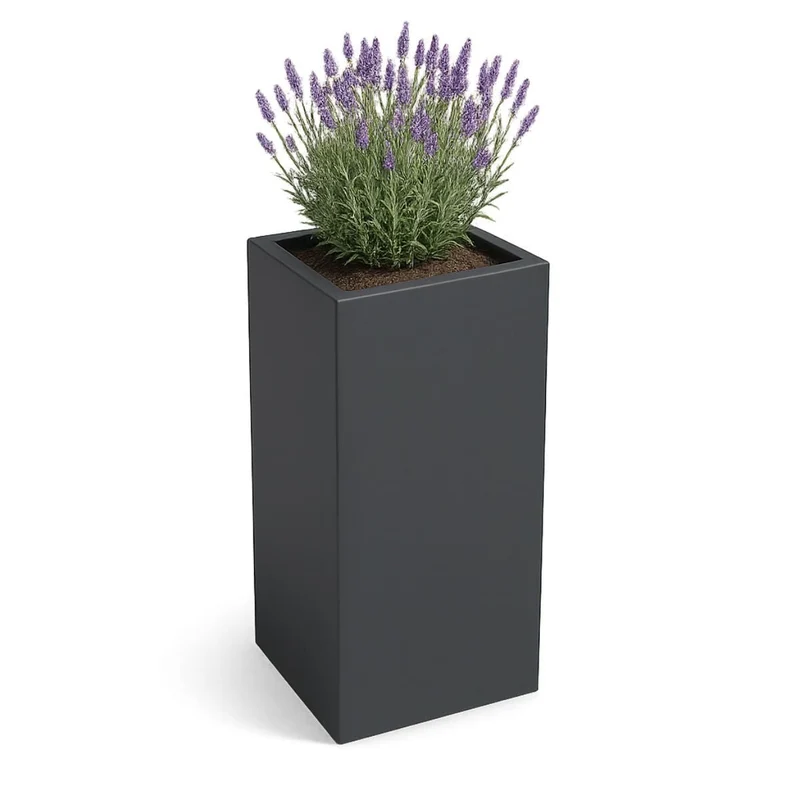 GARDRA Jardinière en polyester grise noire 50x50x120 cm RAL 7021