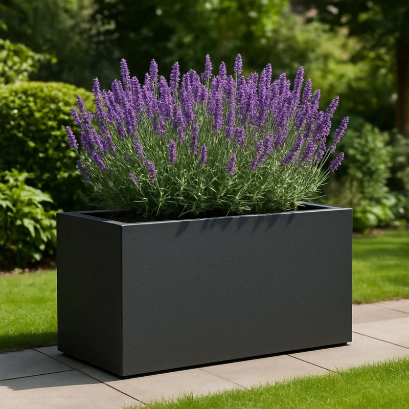 GARDRA Jardinière en polyester grise noire 100x50x50 cm RAL 7021