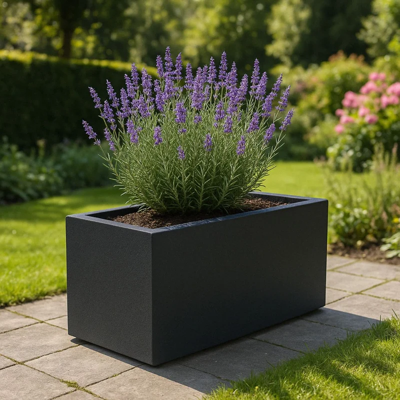 GARDRA Jardinière en polyester grise noire 100x40x40 cm RAL 7021