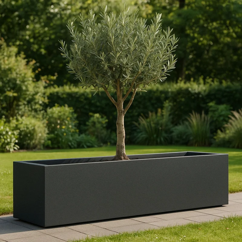 GARDRA Jardinière en polyester grise noire 230x50x40 cm RAL 7021