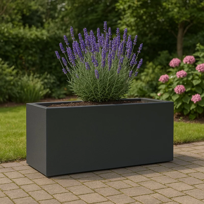 GARDRA Jardinière en polyester grise noire 150x50x60 cm RAL 7021