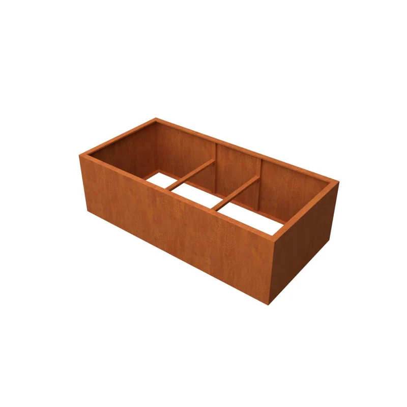 Jardinière en acier corten allongée sans fond 200x100x60 cm