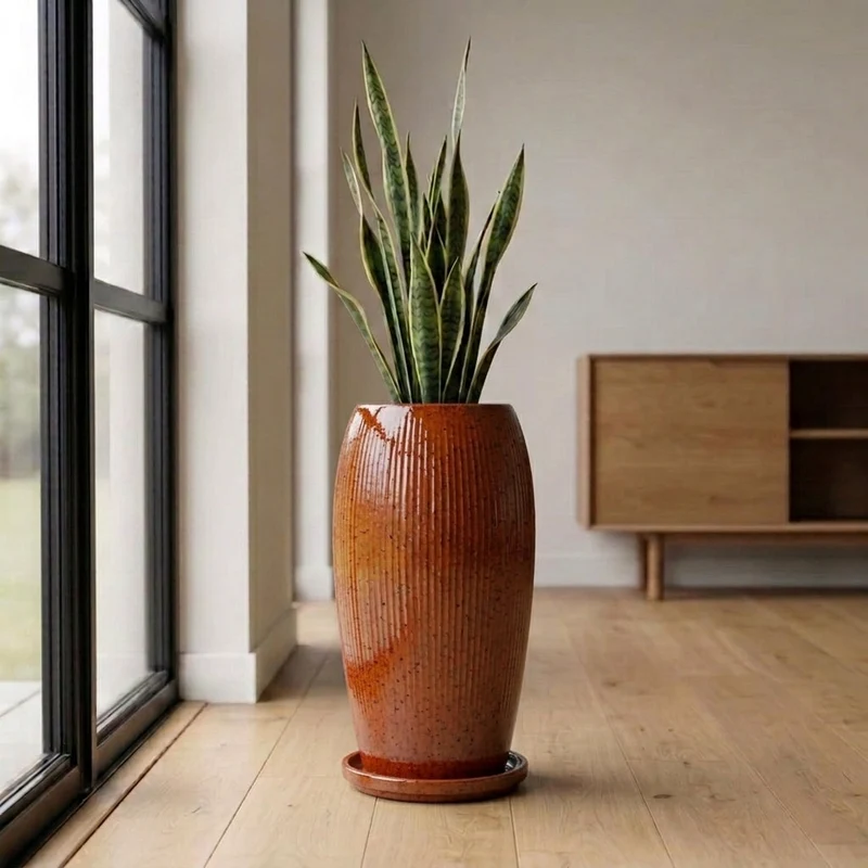 Soucoupe ronde 24cm orange tropical faite à la main en terre cuite émaillée