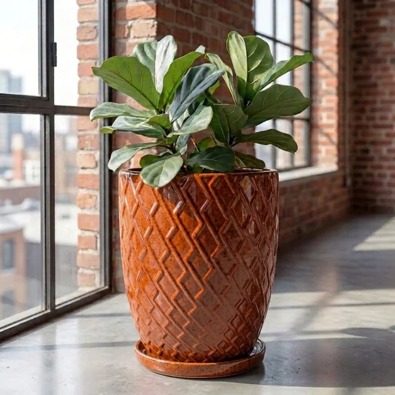 Soucoupe ronde 24cm orange tropical faite à la main en terre cuite émaillée