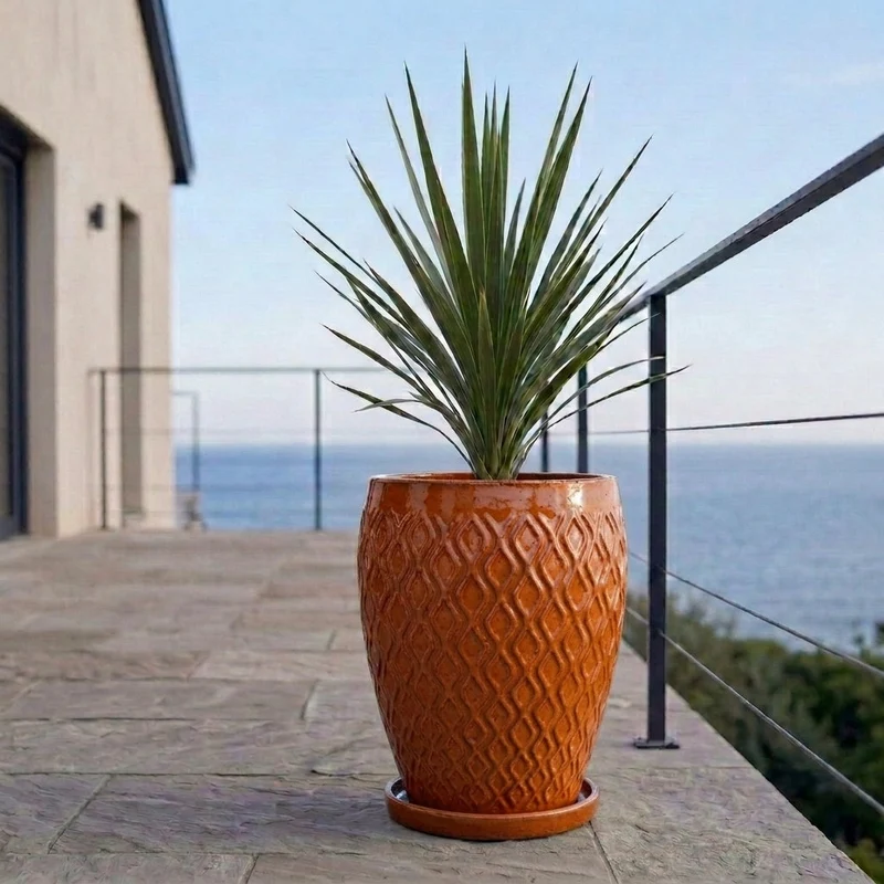Soucoupe ronde 24cm orange tropical faite à la main en terre cuite émaillée