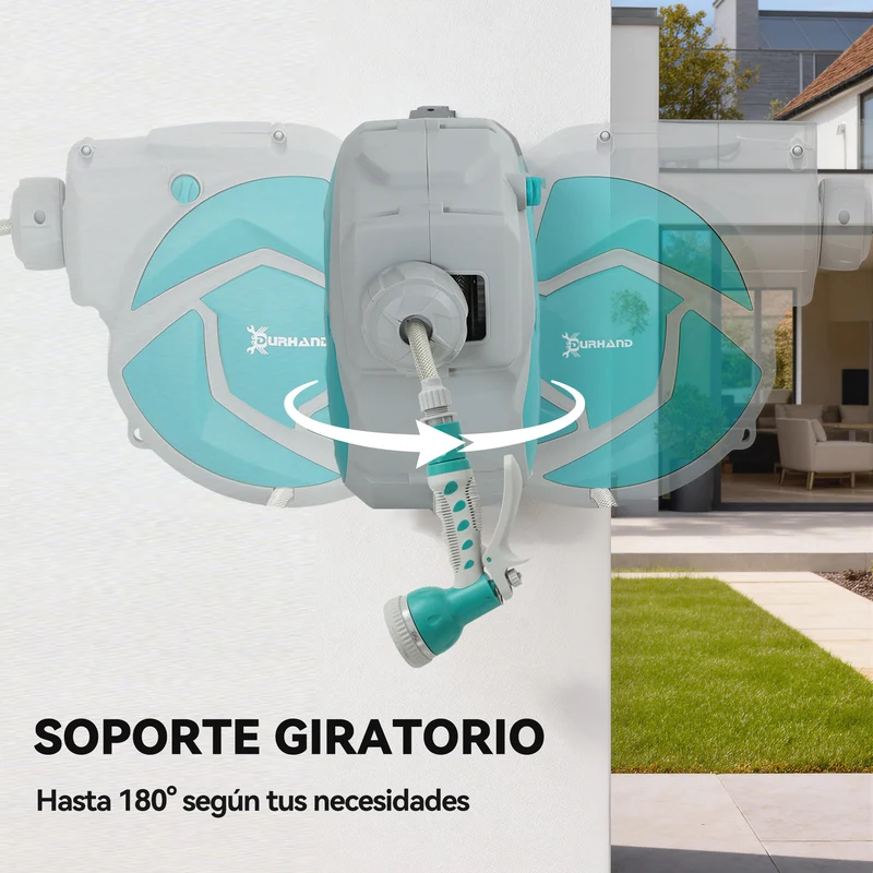 Durhand Enrollador De Manguera Para Jardín De Pared 10+1 M Gris Claro Y Verde