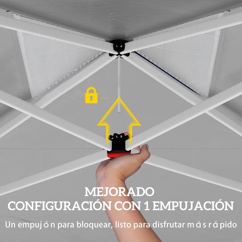 Outsunny Carpa Plegable 3x3 m, Pop-up, Cenador Pabellón de Jardín con Ventilación Superior, Bloqueo Central, UPF50+, Altura Ajustable 3 Niveles, Bolsa Transporte con Ruedas, Sacos de Arena, Azul