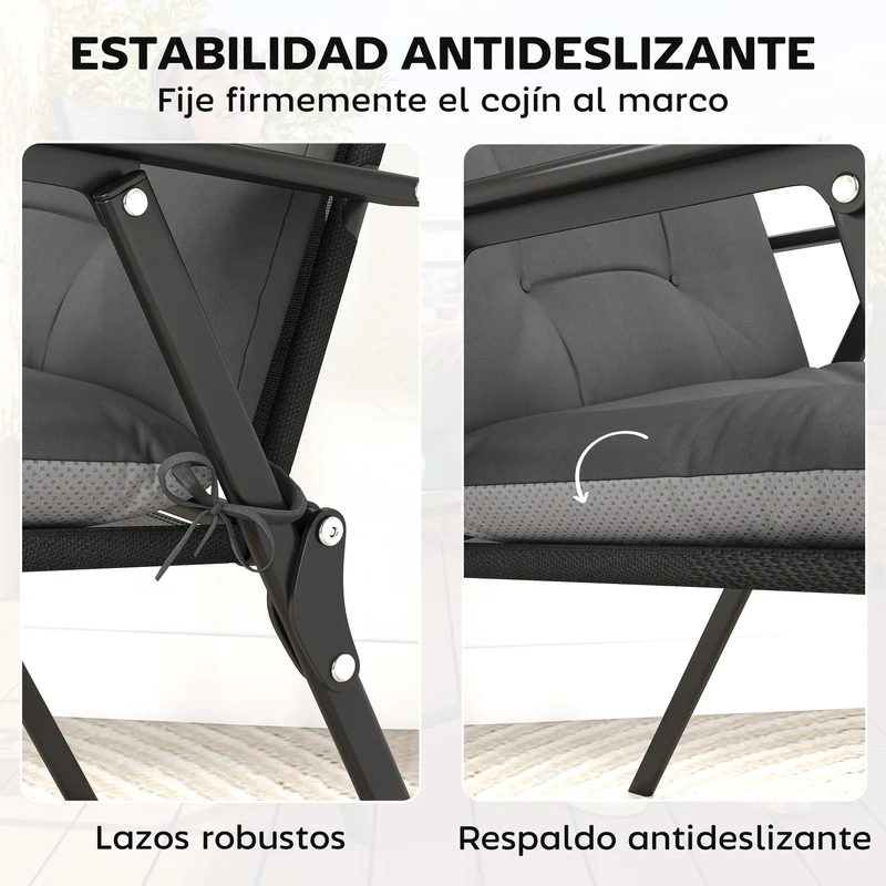 Outsunny Set de 4 Cojines para Sillas, Cojines para Jardín, Colchones de Banco con Respaldo, Correas, Impermeables y Antideslizantes, para Interior y Exterior 112x53x8 cm, Gris Oscuro