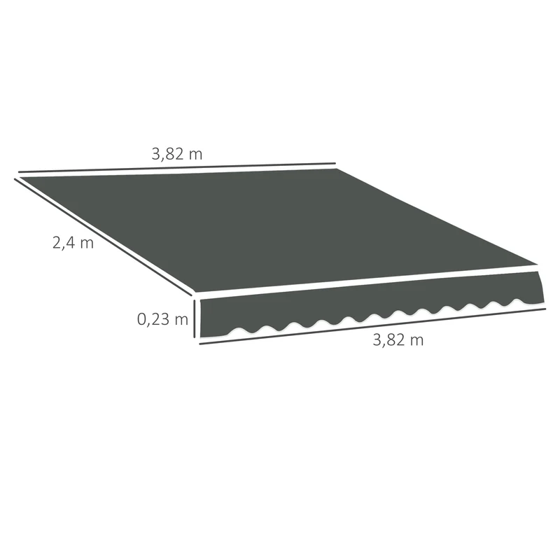 Outsunny Techo de Repuesto para Toldo, 382x240 cm, Lona para Toldo con Dobladillo, Protección UV, Impermeable, Tela de Repuesto para Patio, Terraza, Jardín, Balcón, Gris