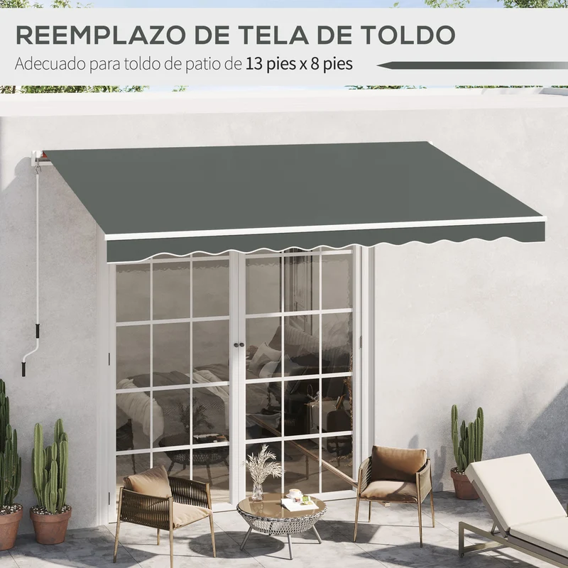 Outsunny Techo de Repuesto para Toldo, 382x240 cm, Lona para Toldo con Dobladillo, Protección UV, Impermeable, Tela de Repuesto para Patio, Terraza, Jardín, Balcón, Gris