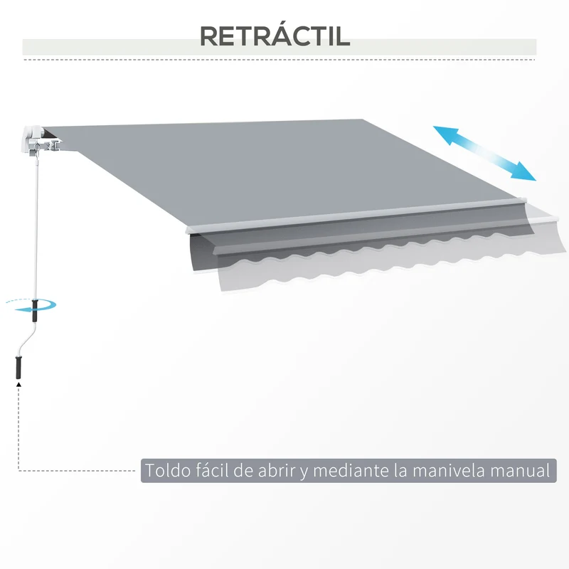 Outsunny Toldo Manual Retráctil 395x245 cm, Toldo Exterior Terraza con Ángulo Ajustable, Brazo Articulado, Montaje a Pared, Estructura de Aluminio, Anti-UV e Impermeable, para Jardín, Gris