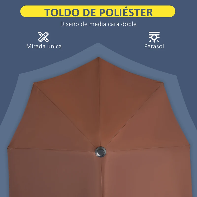 Outsunny Sombrilla de Pared de Jardín 200x190x240 cm Parasol de Terraza con Manivela Poste de Acero y Base Cruzada Anti-UV para Terraza Balcón Café