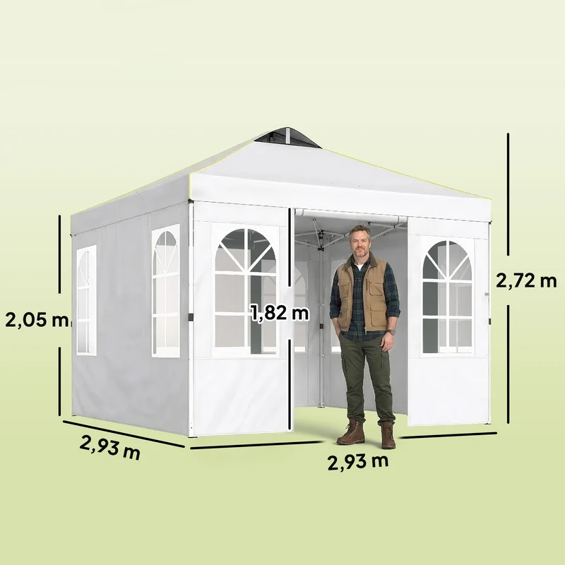 Outsunny Carpa Plegable 3x3 m, Pop-up, con 4 Laterales Extraíbles, Cenador de Jardín con UPF50+, Bloqueo Central, Altura Ajustable, Bolsa de Transporte, Sacos Arena, Gazebo para Exterior, Blanco