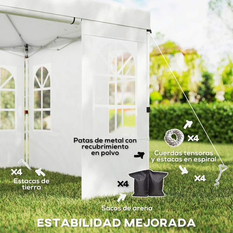 Outsunny Carpa Plegable 3x3 m, Pop-up, con 4 Laterales Extraíbles, Cenador de Jardín con UPF50+, Bloqueo Central, Altura Ajustable, Bolsa de Transporte, Sacos Arena, Gazebo para Exterior, Blanco