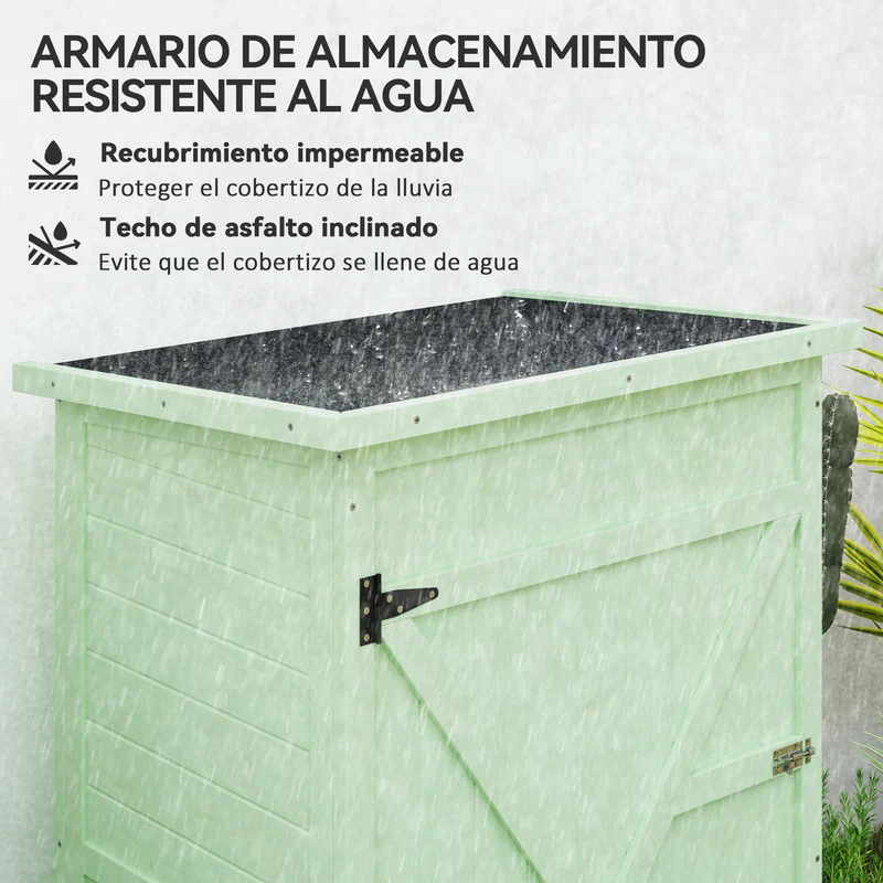 Outsunny Caseta de Jardín de Madera 75x56x115 cm Armario Cobertizo de Exterior para Herramientas con 3 Estantes Interiores Puerta con Pestillo y Techo Asfáltico Verde