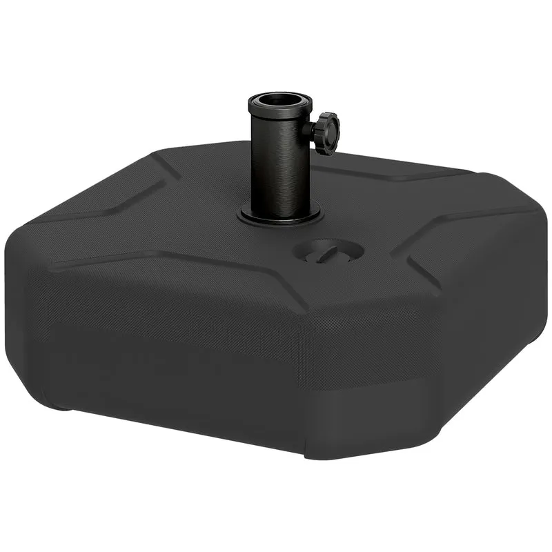 Outsunny Base para Sombrilla Cuadrada, Soporte de Parasol de HDPE, Pie para Sombrilla con Postes Ø38 mm, Ø48 mm, Rellenable de Arena 25 kg o Agua 20 kg, para Jardín, Patio, Terraza, Negro