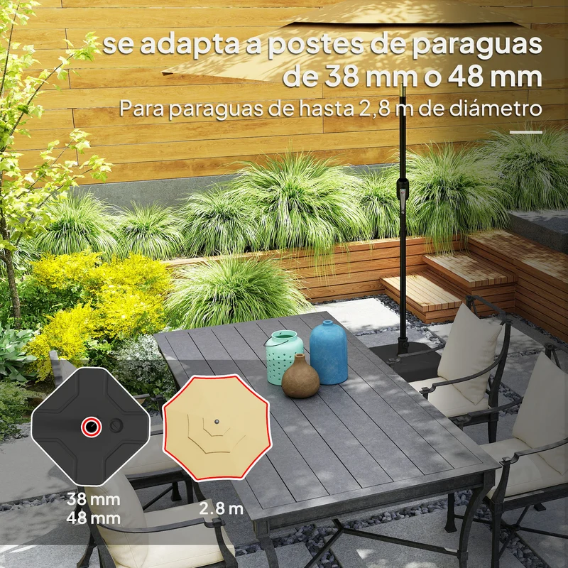 Outsunny Base para Sombrilla Cuadrada, Soporte de Parasol de HDPE, Pie para Sombrilla con Postes Ø38 mm, Ø48 mm, Rellenable de Arena 25 kg o Agua 20 kg, para Jardín, Patio, Terraza, Negro