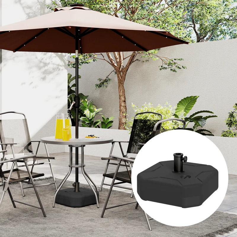 Outsunny Base para Sombrilla Cuadrada, Soporte de Parasol de HDPE, Pie para Sombrilla con Postes Ø38 mm, Ø48 mm, Rellenable de Arena 25 kg o Agua 20 kg, para Jardín, Patio, Terraza, Negro