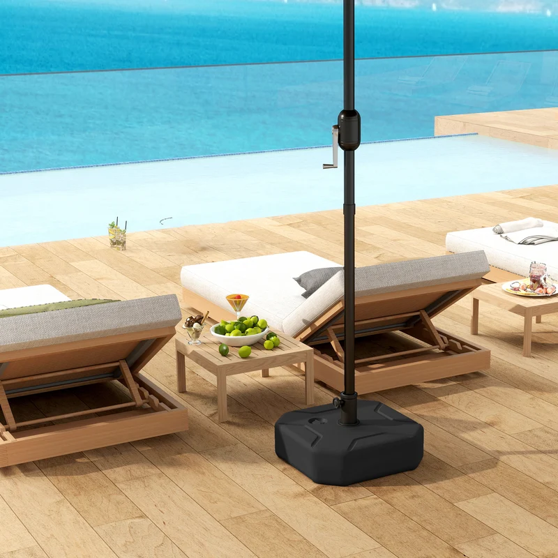 Outsunny Base para Sombrilla Cuadrada, Soporte de Parasol de HDPE, Pie para Sombrilla con Postes Ø38 mm, Ø48 mm, Rellenable de Arena 25 kg o Agua 20 kg, para Jardín, Patio, Terraza, Negro