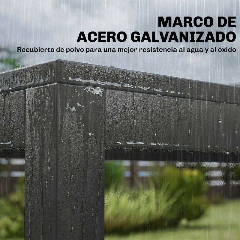 Outsunny Conjunto de Mesa y Sillas Jardín de 7 Piezas, Muebles Jardín Exterior con Mesa de Plástico PSPC, 6 Sillas Apilables Transpirables, Marco de Acero Resistente a la Intemperie, Gris Oscuro