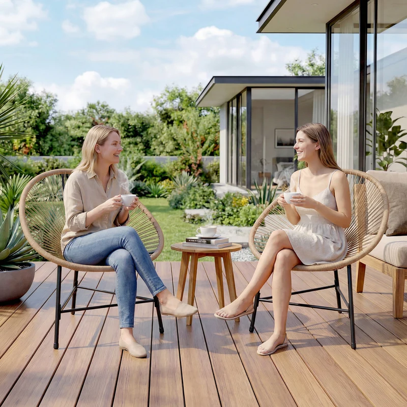 Outsunny Conjunto de 2 Sillas Acapulco de Jardín de Ratán Sintético, Sillas de Jardín Exterior con Estructura de Acero Triangular, para Balcón, Terraza, Carga 120 kg, Natural