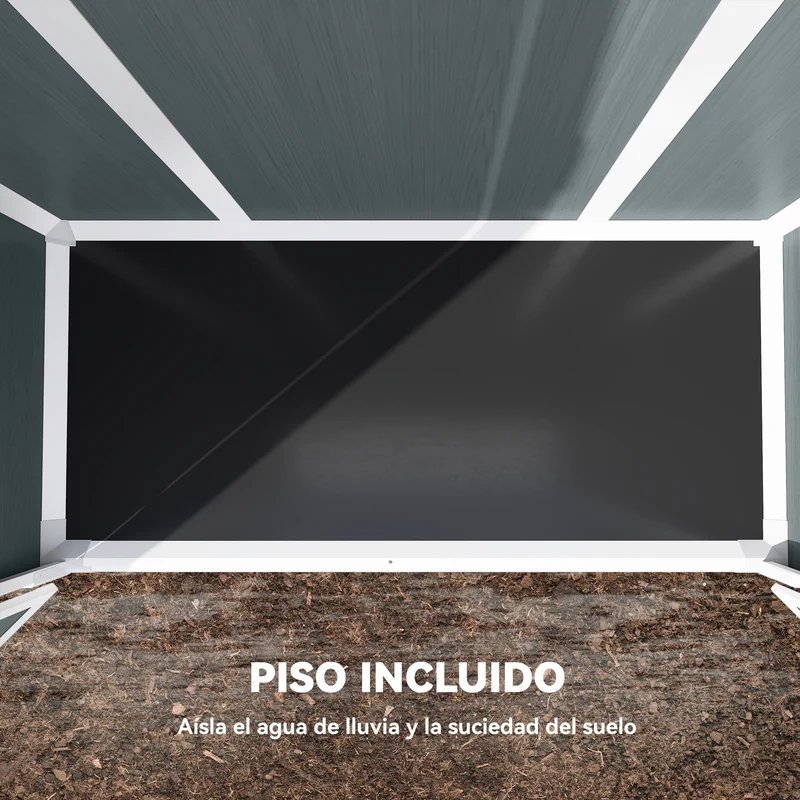 Outsunny Caseta de Jardín Exterior, 0,81 m², 134x68,5x170 cm, Cobertizo de Jardín Exterior de Plástico con Suelo, 2 Estantes Plegables, Puertas Dobles con Pestillo para Almacenaje Herramientas, Gris