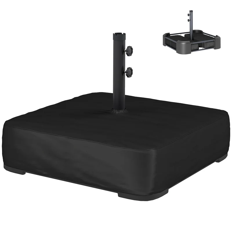 Outsunny Base para Sombrilla Cuadrada con Funda, Soporte de Parasol con Bolsas de Arena, Pie para Sombrilla con Postes Ø48 mm, Rellenable de Arena 80 kg Arena Húmeda 90 kg, para Jardín, Terraza, Negro