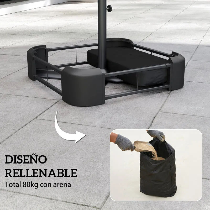 Outsunny Base para Sombrilla Cuadrada con Funda, Soporte de Parasol con Bolsas de Arena, Pie para Sombrilla con Postes Ø48 mm, Rellenable de Arena 80 kg Arena Húmeda 90 kg, para Jardín, Terraza, Negro