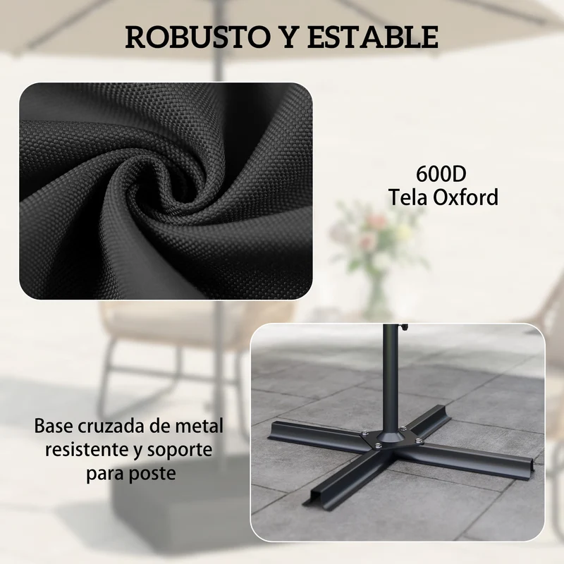 Outsunny Base para Sombrilla Cuadrada con Funda, Soporte de Parasol con Bolsas de Arena, Pie para Sombrilla con Postes Ø48 mm, Rellenable de Arena 80 kg Arena Húmeda 90 kg, para Jardín, Terraza, Negro