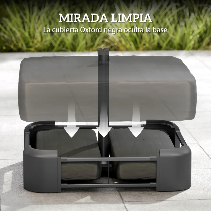Outsunny Base para Sombrilla Cuadrada con Funda, Soporte de Parasol con Bolsas de Arena, Pie para Sombrilla con Postes Ø48 mm, Rellenable de Arena 80 kg Arena Húmeda 90 kg, para Jardín, Terraza, Negro