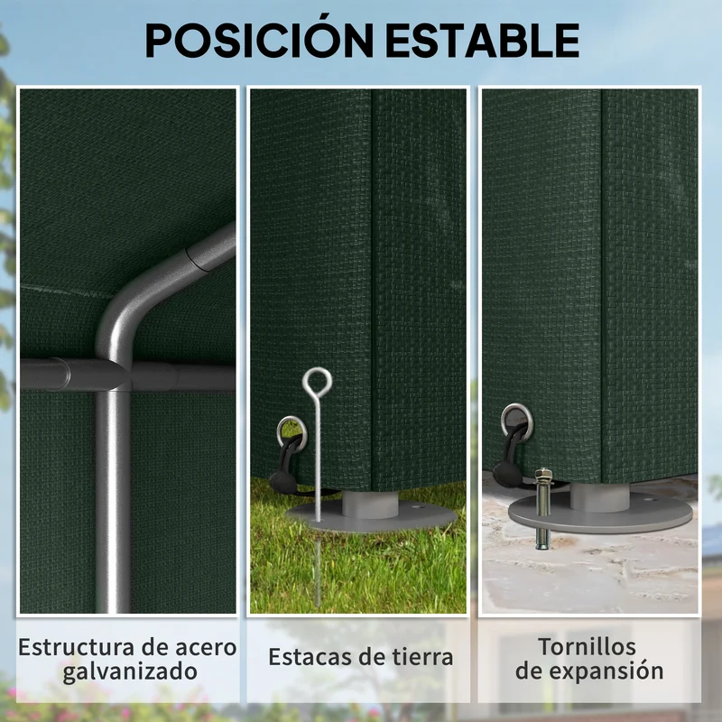 Outsunny Carpa de Jardín Exterior para Herramientas Bicicletas 1,2x1,8x1,65 m, Cobertizo Exterior con 2 Habitaciones, Puerta Enrollable con Cremallera, Impermeable Anti-UV, Garaje Portátil, Verde