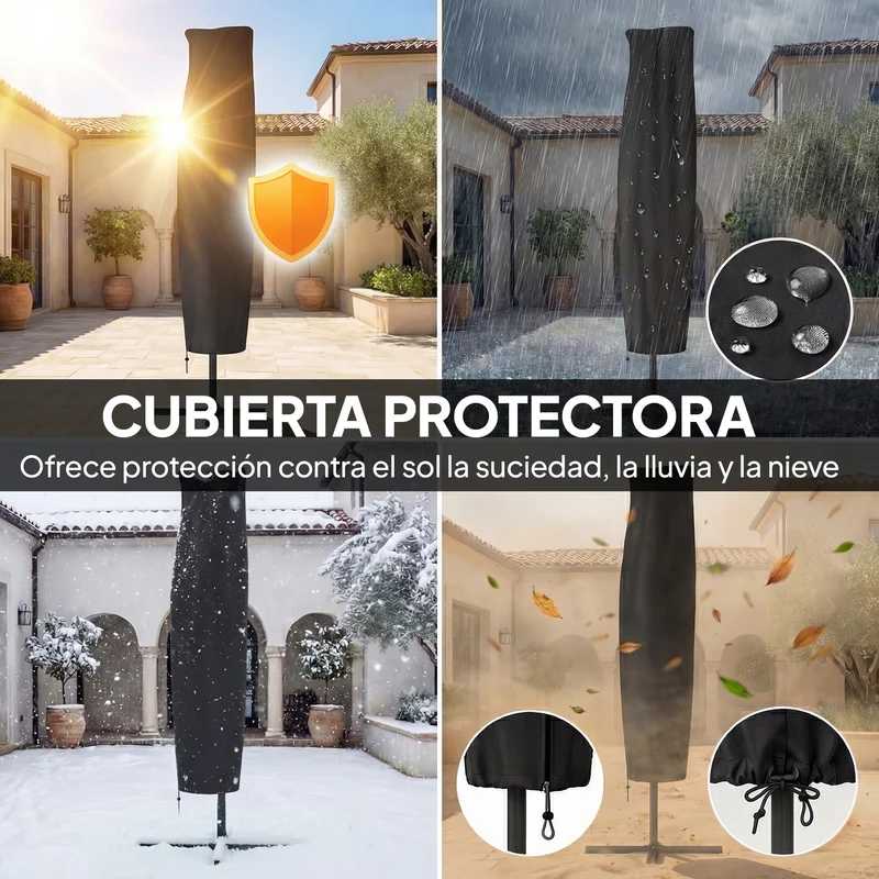 Outsunny Parasol Excéntrico con Luces LED Solares, Ø345 cm, Sombrilla de Jardín de Aluminio con Base Cruzada, Manivela, Funda Protectora, Cuerdas de Viento, UPF50+, para Terraza, Patio, Gris Oscuro