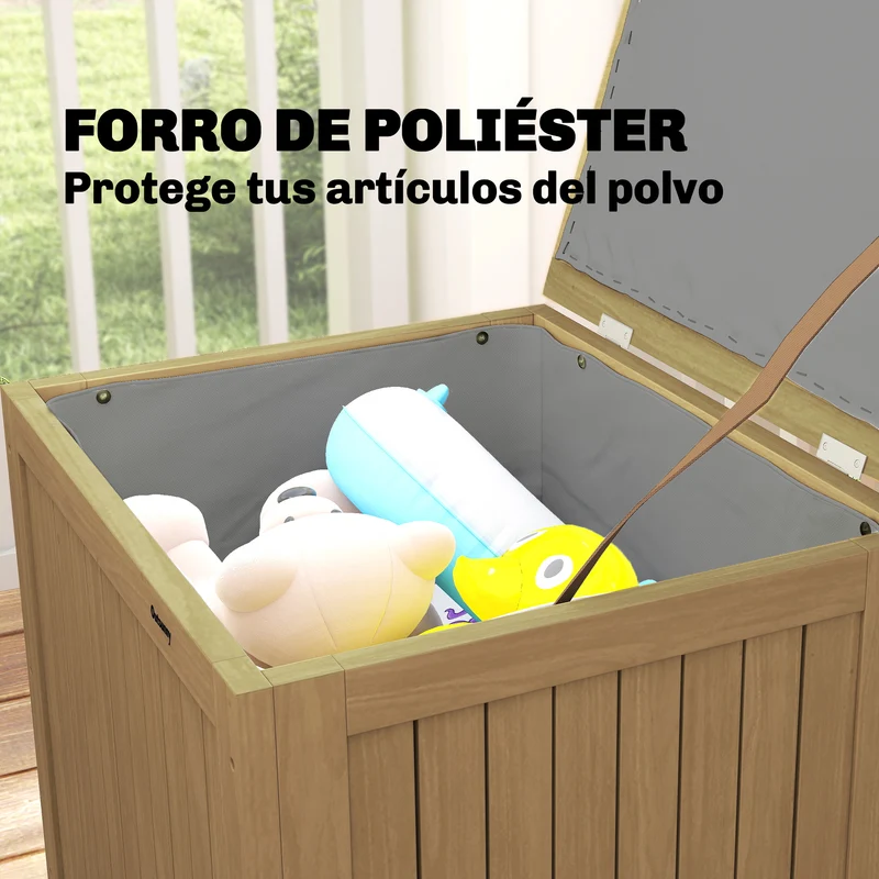 Outsunny Arcón Exterior de Madera, 130L, Baúl Almacenaje Exterior con Forro, Tapa con Bisagras y Correa, Impermeable, Resistente a la Intemperie, para Jardín, Terraza, Patio, 63x51x58,5 cm, Marrón