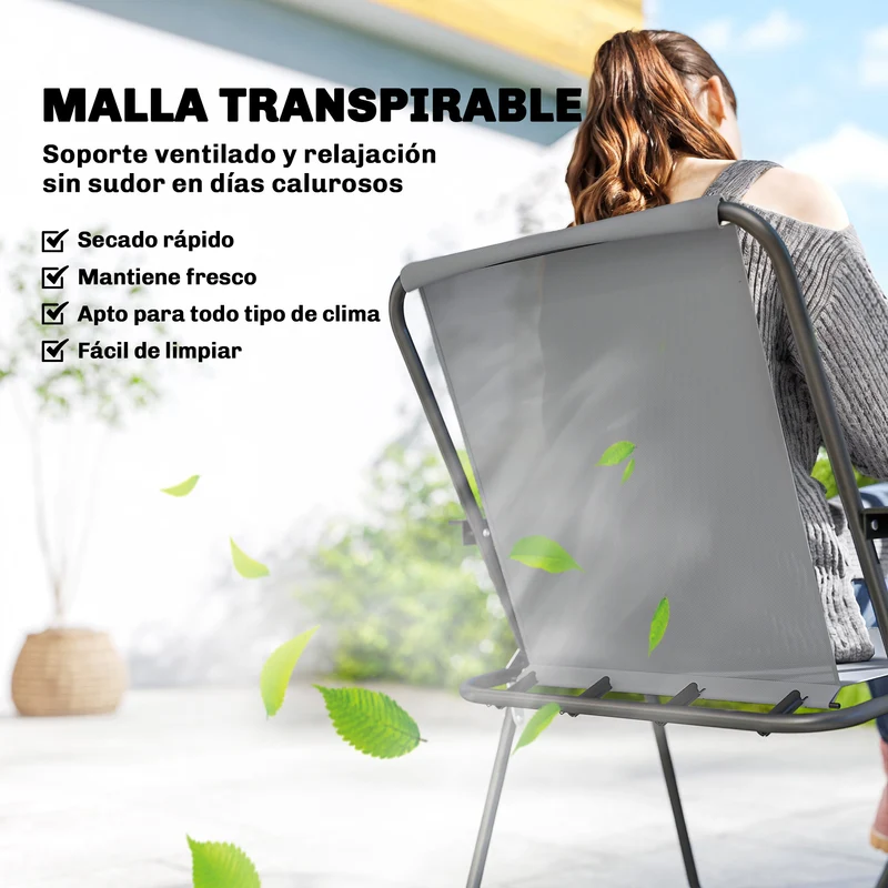 Outsunny Conjunto de Mesa y Sillas Jardín de 8 Piezas, Muebles de Jardín Exterior con Sombrilla, 6 Sillas Plegables, Mesa de Vidrio Templado, para Terraza, Patio, Gris