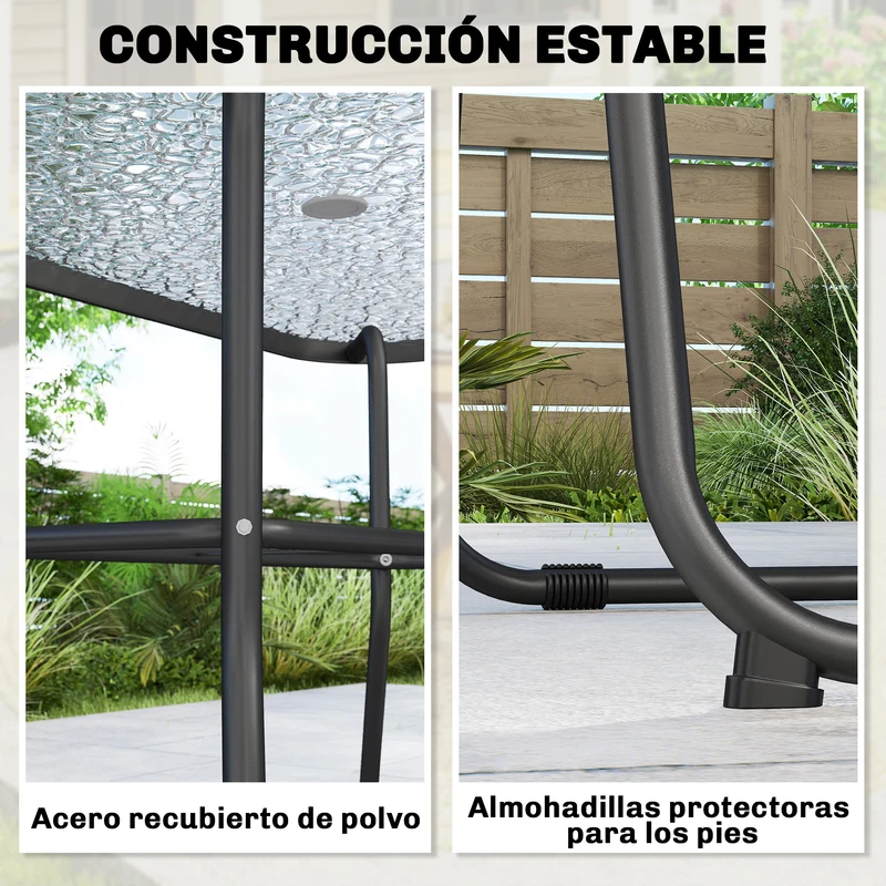 Outsunny Conjunto de Mesa y Sillas Jardín de 8 Piezas, Muebles de Jardín Exterior con Sombrilla, 6 Sillas Plegables, Mesa de Vidrio Templado, para Terraza, Patio, Gris