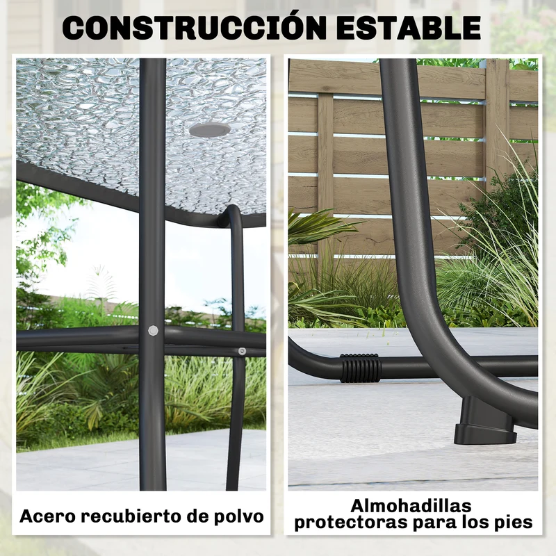 Outsunny Conjunto de Mesa y Sillas Jardín de 8 Piezas, Muebles de Jardín Exterior con Sombrilla, 6 Sillas Plegables, Mesa de Vidrio Templado, para Terraza, Patio, Crema