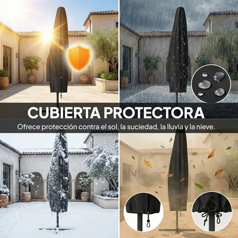 Outsunny Parasol Excéntrico con Luces LED Solares, Ø330 cm, Sombrilla de Jardín con Base Cruzada, Manivela, Funda Protectora y Cuerda de Viento, Anti-UV 50+, para Terraza, Patio, Caqui