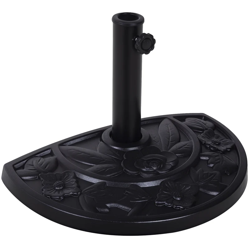 Outsunny Base de Sombrilla Semicírculo Peso 9 kg Soporte para Parasol de Resina para Poste de Paraguas de Ø3,8 cm y Ø4,8 cm para Terraza Patio Jardín Playa 50x31x32 cm Negro