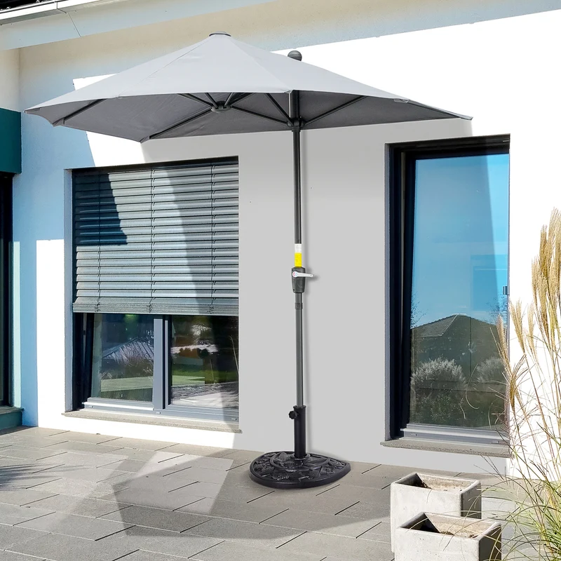 Outsunny Base de Sombrilla Semicírculo Peso 9 kg Soporte para Parasol de Resina para Poste de Paraguas de Ø3,8 cm y Ø4,8 cm para Terraza Patio Jardín Playa 50x31x32 cm Negro