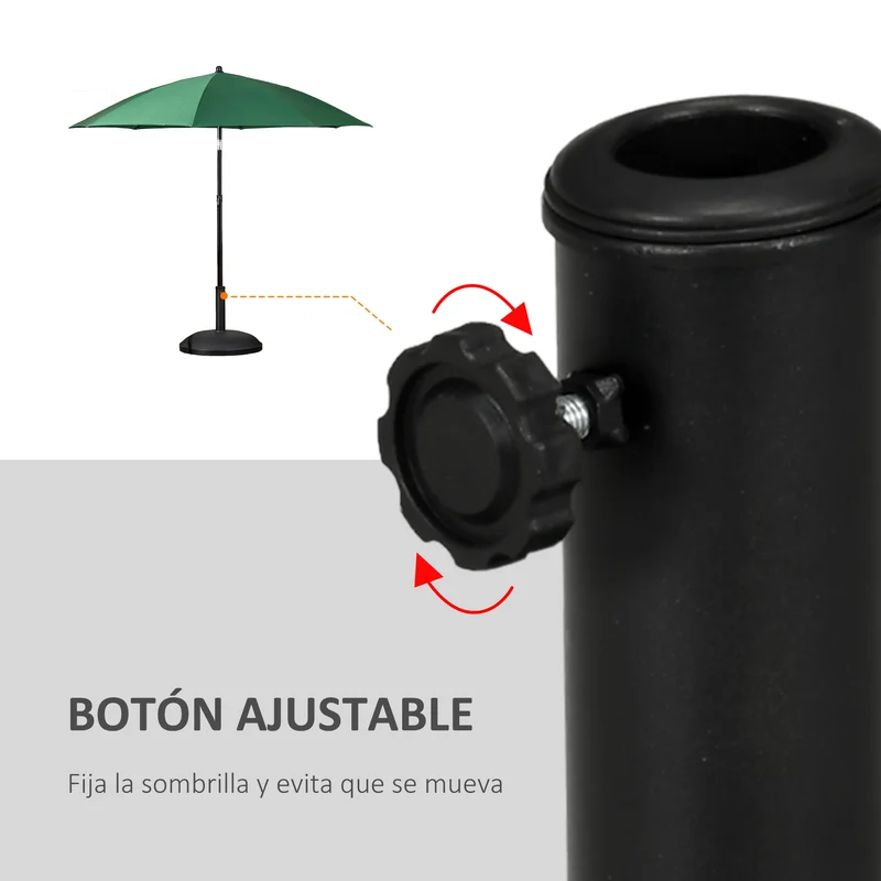 Outsunny Base para Sombrilla Redonda, 25 kg, Soporte de Parasol de Cemento, con Perilla, Pie para Sombrilla con Postes Ø35 mm, Ø38 mm, Ø48 mm, Fácil de Montaje, para Jardín, Patio, Terraza, Negro