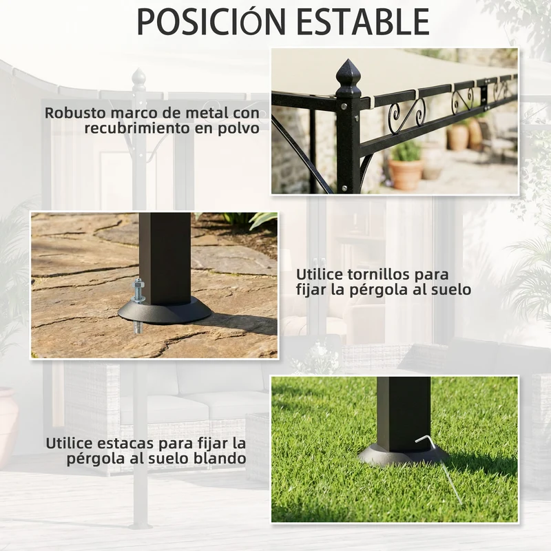 Outsunny Pérgola de Pared de Jardín 2,5x3,5 m, Cenador de Jardín con Techo Inclinado, Orificios de Drenaje y Estructura Metálica Resistente, UPF30, Gazebo para Patio, Terraza, Balcón, Blanco Crema