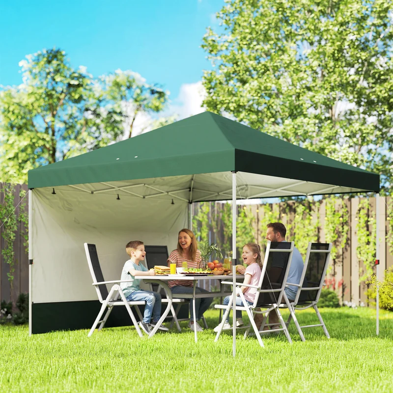 Outsunny Carpa Plegable 3x3 m, Pop-up, con Pared Lateral, Cenador de Jardín con Protección UPF50+, Empuje Central, Altura Ajustable, Bolsa de Transporte, Gazebo para Camping, Exterior, Verde