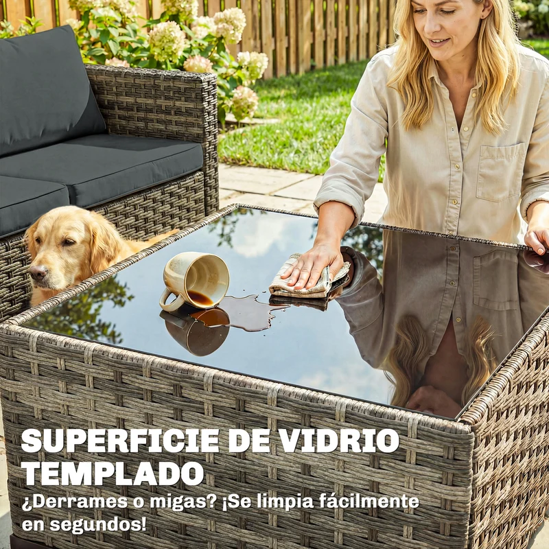 Outsunny Conjunto de Jardín de Ratán de 5 Piezas, Conjunto Terraza Resistente, Muebles Jardín Exterior Incluye Cojines, 2 Sillones de Esquina, Sillón sin Brazos, Reposapiés y Mesa Centro, Gris Oscuro