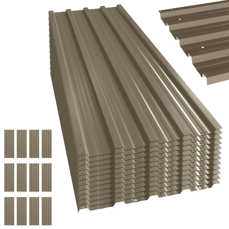 Outsunny 12x Paneles para Tejado de Acero Galvanizado, Chapas Perfiladas de Techo 7m², para Caseta de Herramientas, Cobertizo, Garaje, Exterior, 129x45cm, Marrón