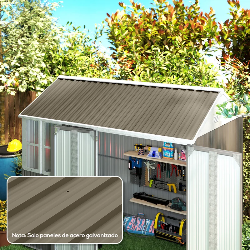 Outsunny 12x Paneles para Tejado de Acero Galvanizado, Chapas Perfiladas de Techo 7m², para Caseta de Herramientas, Cobertizo, Garaje, Exterior, 129x45cm, Marrón