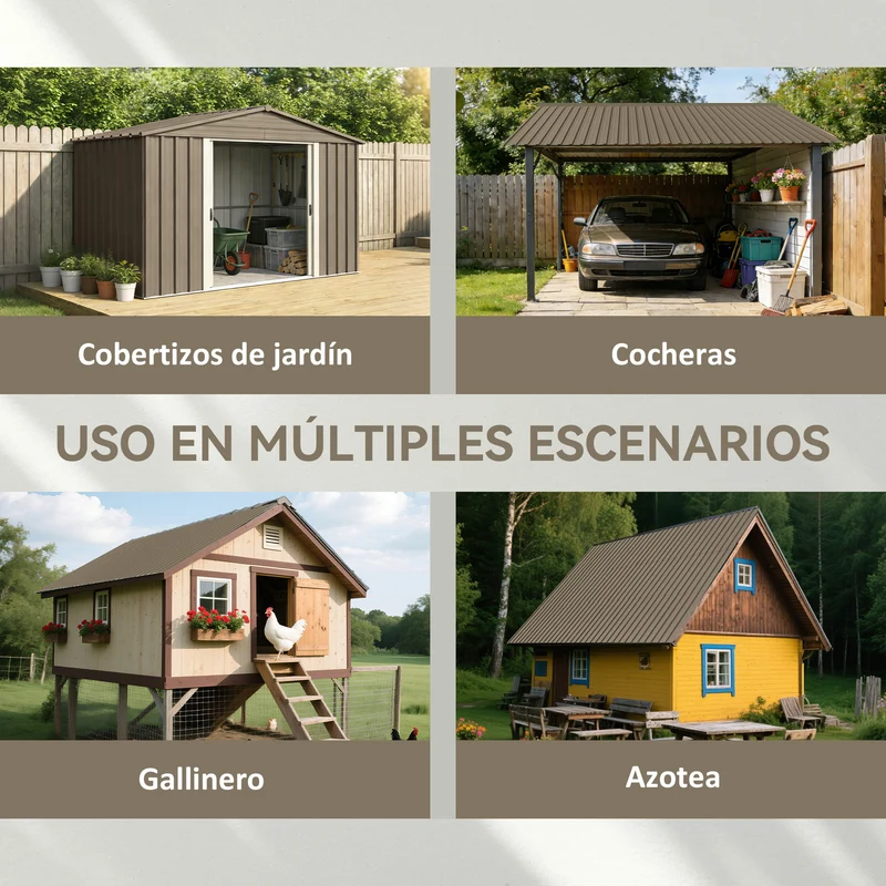 Outsunny 12x Paneles para Tejado de Acero Galvanizado, Chapas Perfiladas de Techo 7m², para Caseta de Herramientas, Cobertizo, Garaje, Exterior, 129x45cm, Marrón