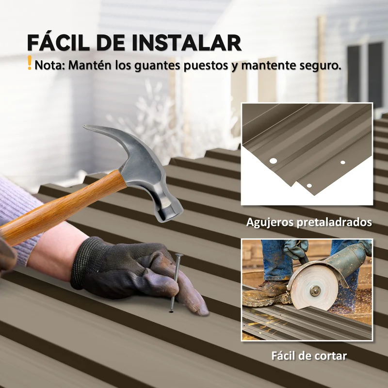 Outsunny 12x Paneles para Tejado de Acero Galvanizado, Chapas Perfiladas de Techo 7m², para Caseta de Herramientas, Cobertizo, Garaje, Exterior, 129x45cm, Marrón