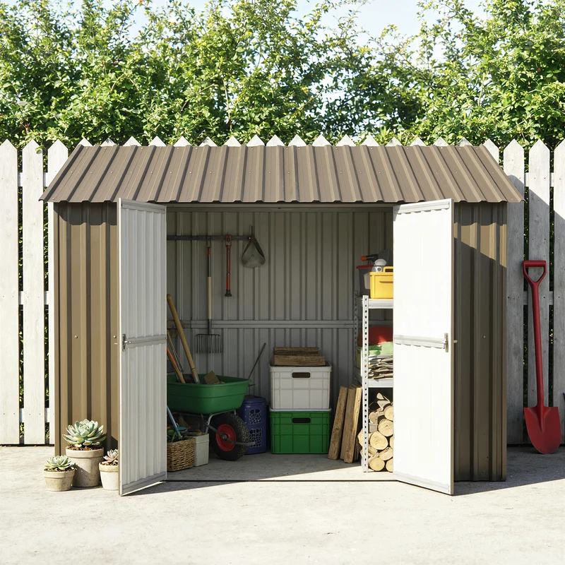 Outsunny 12x Paneles para Tejado de Acero Galvanizado, Chapas Perfiladas de Techo 7m², para Caseta de Herramientas, Cobertizo, Garaje, Exterior, 129x45cm, Marrón
